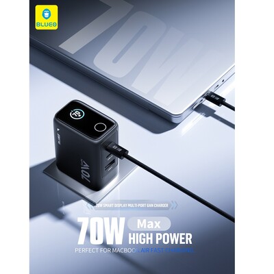 Сетевое зарядное устройство Blueo 70W Smart Display Multi-Port GaN Charger черное(2)
