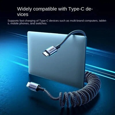 Кабель спиральный Ugreen L507-35457USB-C to USB-C Coiled Cable 100W, 5A, 1.2m(2)