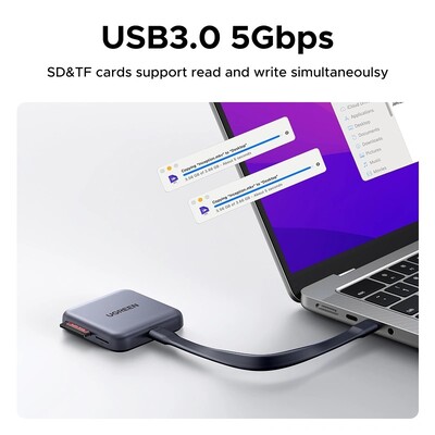 Картридер магнитный 3-в-1 Ugreen CM898-65095 USB-C to SD & TF серый(7)