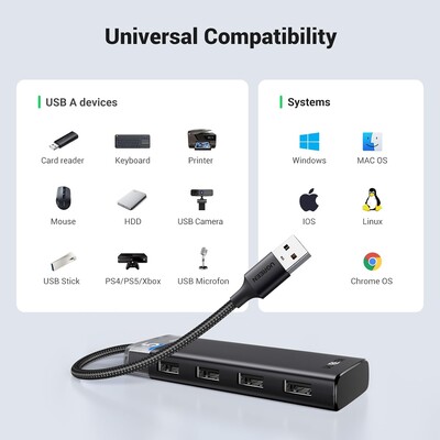 USB-хаб Ugreen CM653-15548 USB 3.0 - 4x USB-A 3.0, доп. питание черный(8)