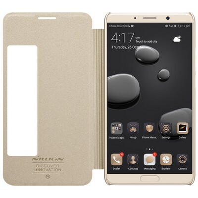 Полиуретановый чехол книга Nillkin Sparkle Leather Case Gold для Huawei Mate 10(3)