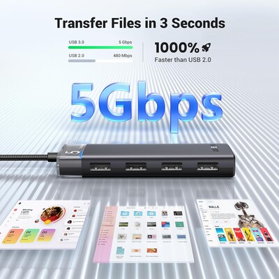 USB-хаб Ugreen CM653-15548 USB 3.0 - 4x USB-A 3.0, доп. питание черный(4)