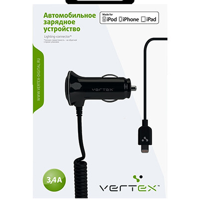 Автомобильное зарядное устройство Vertex MFI 2USB 3,4А Black для Apple(2)