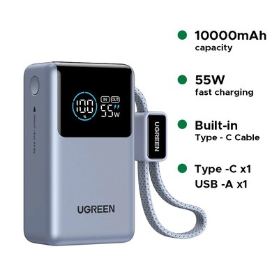 Внешний аккумулятор UGREEN PB727-75701 10000mAh 55W Nexode Pro Smart Digital Display Mini(2)