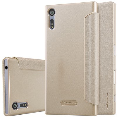 Полиуретановый чехол книга Nillkin Sparkle Leather Case Gold для Sony Xperia XZ/XZs(3)