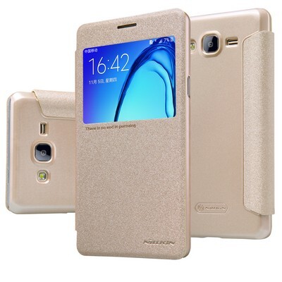 Полиуретановый чехол Nillkin Sparkle Leather Case Gold для Samsung Galaxy On7(3)