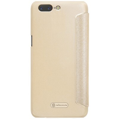 Полиуретановый чехол книга Nillkin Sparkle Leather Case Gold для OnePlus 5(2)