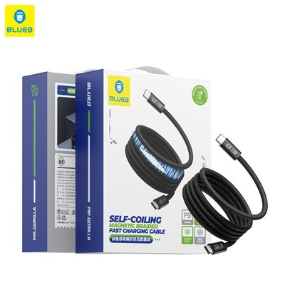 Магнитный кабель для зарядки Blueo Self-Coiling Magnetic Braided Fast Charging Cable 60W, 1.2м(3)