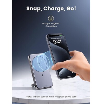 Внешний аккумулятор UGREEN PB206-15086 20W 10000mAh Magnetic Wireless, серый(4)