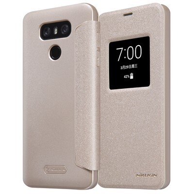 Полиуретановый чехол книга Nillkin Sparkle Leather Case Gold для LG G6(3)