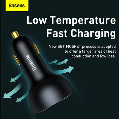 Автомобильное зарядное устройство Baseus 160W Qualcomm® Quick Charge™ 5 Technology 2 USB-C+USB-A с кабелем Type-C 100W (TZCCZM-0G)(5)