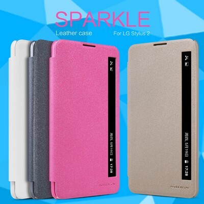 Полиуретановый чехол книга Nillkin Sparkle Leather Case Gold для LG Stylus 2 (K520)(4)