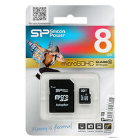 Карта памяти MicroSD(HC) Silicon Power 8GB Class 10+SD адаптер