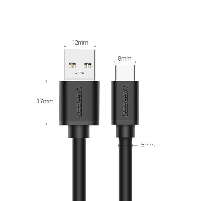 Кабель Ugreen US184-20882, USB-A 3.0 to Type C, 3A, 5 Gb/s, 1m черный(7)