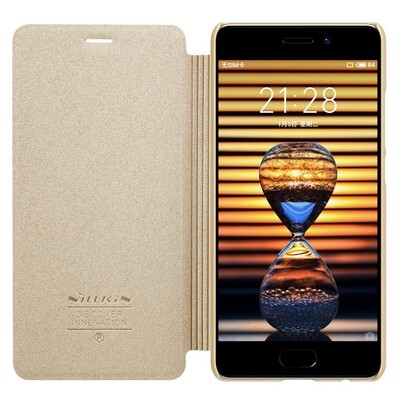Полиуретановый чехол книга Nillkin Sparkle Leather Case Gold для Meizu Pro 7 Plus(3)