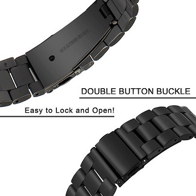 Металлический ремешок из нержавеющей стали для часов 22 мм, черный(3)