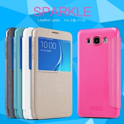 Полиуретановый чехол книга Nillkin Sparkle Leather Case Blue для Samsung J710F Galaxy J7 (2016)(4)