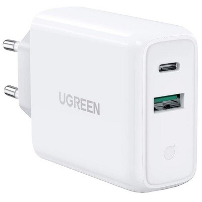 Сетевое зарядное устройтсво UGREEN CD170-60468, USB-A+USB-C, PD 36W Fast Charge, белый(1)