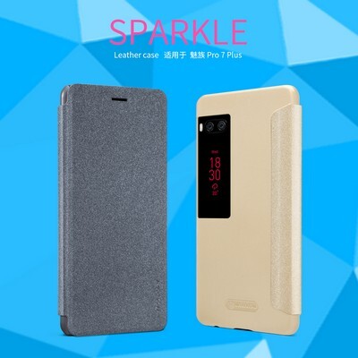 Полиуретановый чехол книга Nillkin Sparkle Leather Case Gold для Meizu Pro 7 Plus(5)
