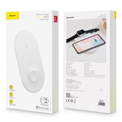 Беспроводное зарядное устройство Baseus Smart 2in1 WX2IN1-02 белое(12)