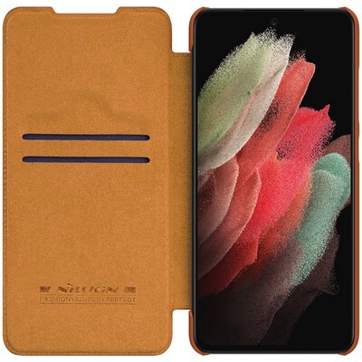 Кожаный чехол Nillkin Qin Leather Case Коричневый для Samsung Galaxy S21 FE(3)