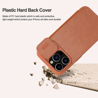 Кожаный чехол Nillkin Qin Pro Leather Case Коричневый для Apple iPhone 15 Pro(5)