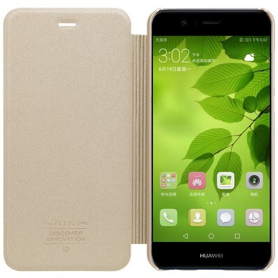 Полиуретановый чехол книга Nillkin Sparkle Leather Case Gold для Huawei Nova 2 Plus(3)