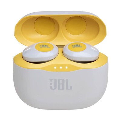Наушники беспроводные Bluetooth JBL Tune 120 TWS вакуумные с микрофоном белый/желтый(2)