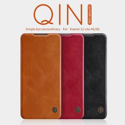 Кожаный чехол Nillkin Qin Leather Case Коричневый для Xiaomi 11 Lite(5)