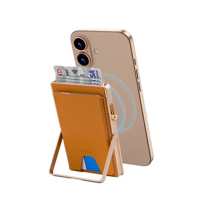 Магнитный кошелек-картхолдер для смартфона с подставкой WiWU Regal Magsafe Metal Stand Card Holder MW-006 коричневый(1)