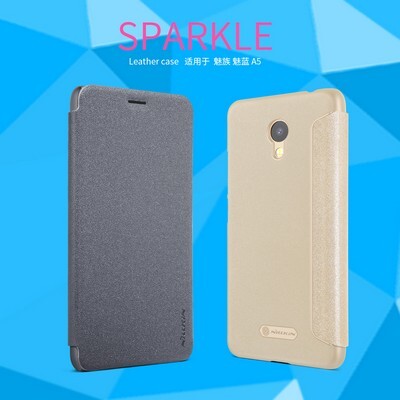 Полиуретановый чехол книга Nillkin Sparkle Leather Case Gold для Meizu M5C(5)