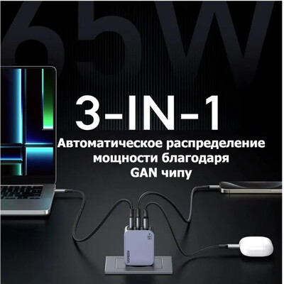 Сетевое зарядное устройство UGREEN X755-25871 Nexode Pro 65W USB-A+2 USB-C GaN Fast Charger, серый(4)