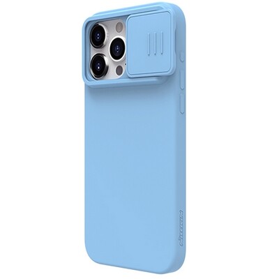 Силиконовая накладка с пластиной Magsafe Nillkin CamShield Silky Magnetic Silicone Case Голубая для Apple iPhone 15 Pro Max(3)