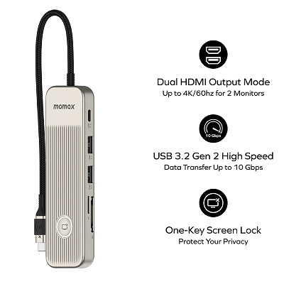 Type-C Хаб адаптер MOMAX ONELINK 9 in 1 multi-function USB-C hub (DH19LE)(2)