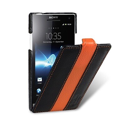 Кожаный чехол Melkco Leather Case Black/Orange  для Sony Xperia S/SL LT26i(1)
