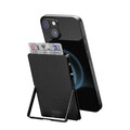Магнитный кошелек-картхолдер для смартфона с подставкой WiWU Warriors Carbon Magsafe Metal Stand Card WM-007 черный(#1)