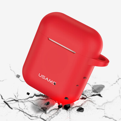 Защитный силиконовый чехол Usams для AirPods с карабином (US-BH423) red(5)
