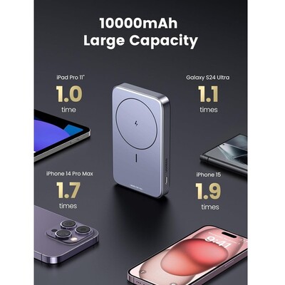 Внешний аккумулятор UGREEN PB206-15086 20W 10000mAh Magnetic Wireless, серый(3)