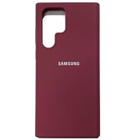 Силиконовый чехол Silicone Case с закрытым низом и защитой камеры бордовый для Samsung Galaxy S22 Ultra
