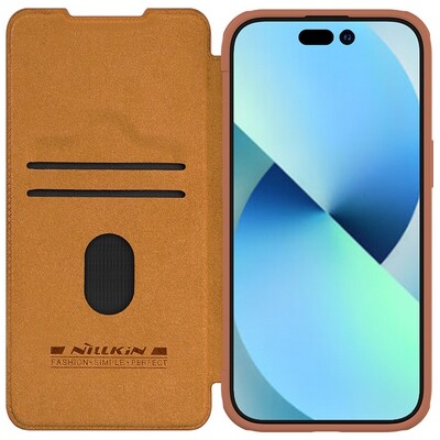 Кожаный чехол Nillkin Qin Pro Leather Case Коричневый для Apple iPhone 15(3)