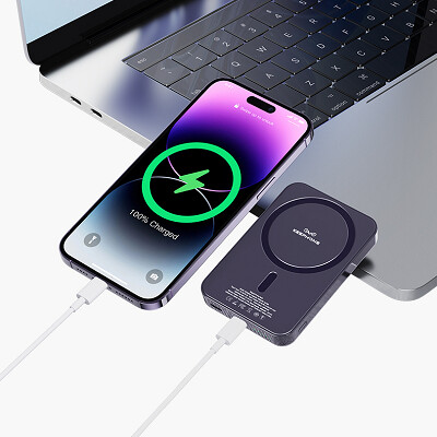 Внешний аккумулятор KEEPHONE (PB-14) 5000 mAh, 20W + 15W беспроводная магнитная зарядка (MagSafe), черный(5)