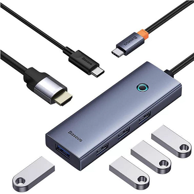 Хаб Baseus UltraJoy Series 6-Port HUB Docking Station Type-C to HDMI4K@60Hz*1+USB 3.0*4+PD*1 (B00052807813-01) серый(4)