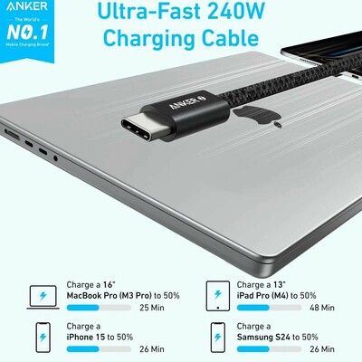 Кабель Anker Zolo A8060 USB-C to USB-C 240W Braided 1.5m черный(2)