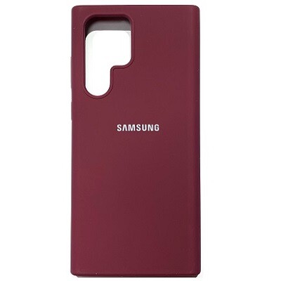 Силиконовый чехол Silicone Case с закрытым низом и защитой камеры бордовый для Samsung Galaxy S22 Ultra(1)