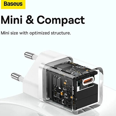 Сетевое зарядное устройство Baseus GaN5 Fast Charger Mini 1C 30W EU (CCGN070502) белый(7)