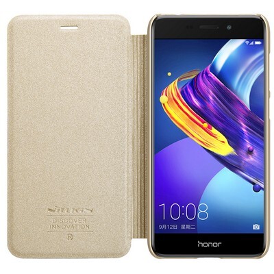 Полиуретановый чехол книга Nillkin Sparkle Leather Case Gold для Huawei Honor 6C Pro\ V9 Play(3)