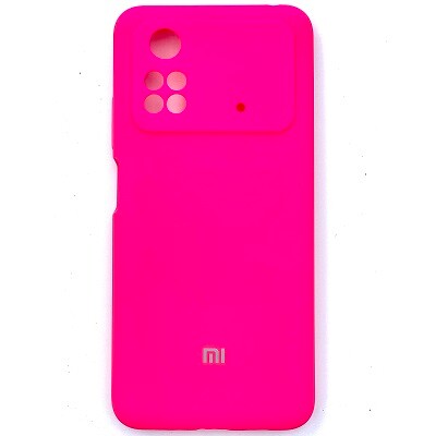 Силиконовый чехол с микрофиброй Silicone Case ярко-розовый для Xiaomi Poco M4 Pro 4G(1)