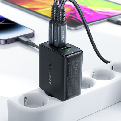 Зарядное устройство Acefast A41 GaN PD65W (2xUSB-C + USB-A) черное(6)