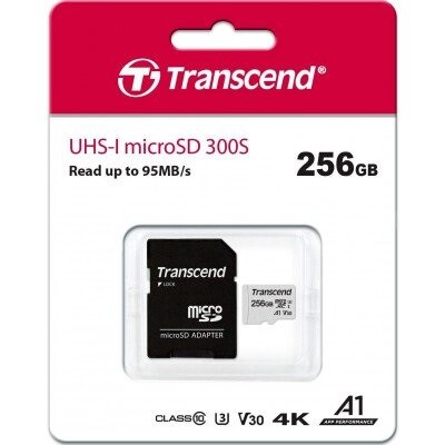 Карта памяти Transcend microSDXC 256GB Class 10 UHS-I U3 V30 A1 300S + SD адаптер (TS256GUSD300S-A)(2)