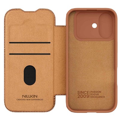 Кожаный чехол Nillkin Qin Prop Leather Case коричневый для Apple iPhone 17(5)